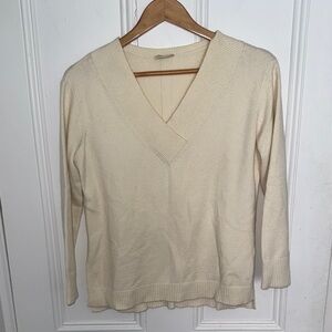 Anthropologie Galizia Cream V-Neck Sweater